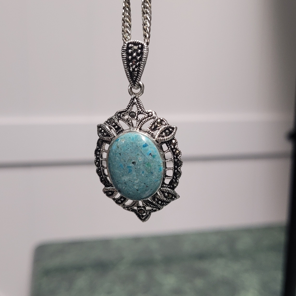 Hand Crafted Silver Necklace with Turquoise Stone